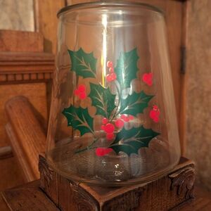 Vintage Indiana Glass Bartlett Collins Christmas Cookie Candy Jar Holly Berries